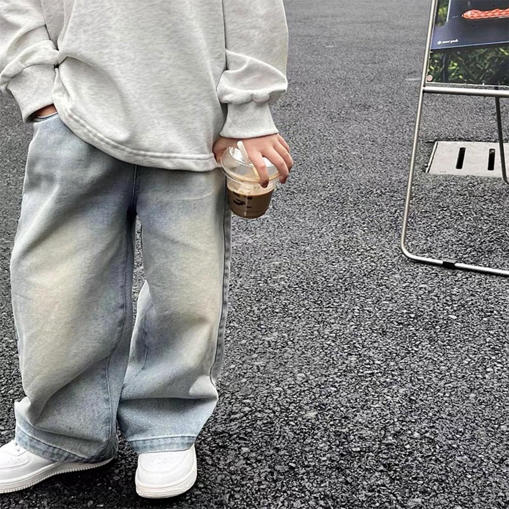 【Sweet Kids】4-14 Years Boy Jeans For Kids Korean Style Fashion Wide Leg Baggy Pants Straight Trouser - Image 8