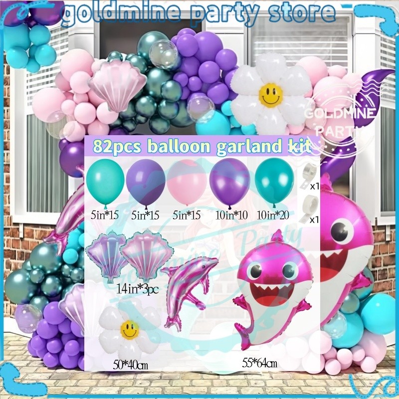 Ocean Baby Shark Balloon Garland Arch Kit Purple Number Foil Balloon Undersea Birthday Party Decorat - Image 4