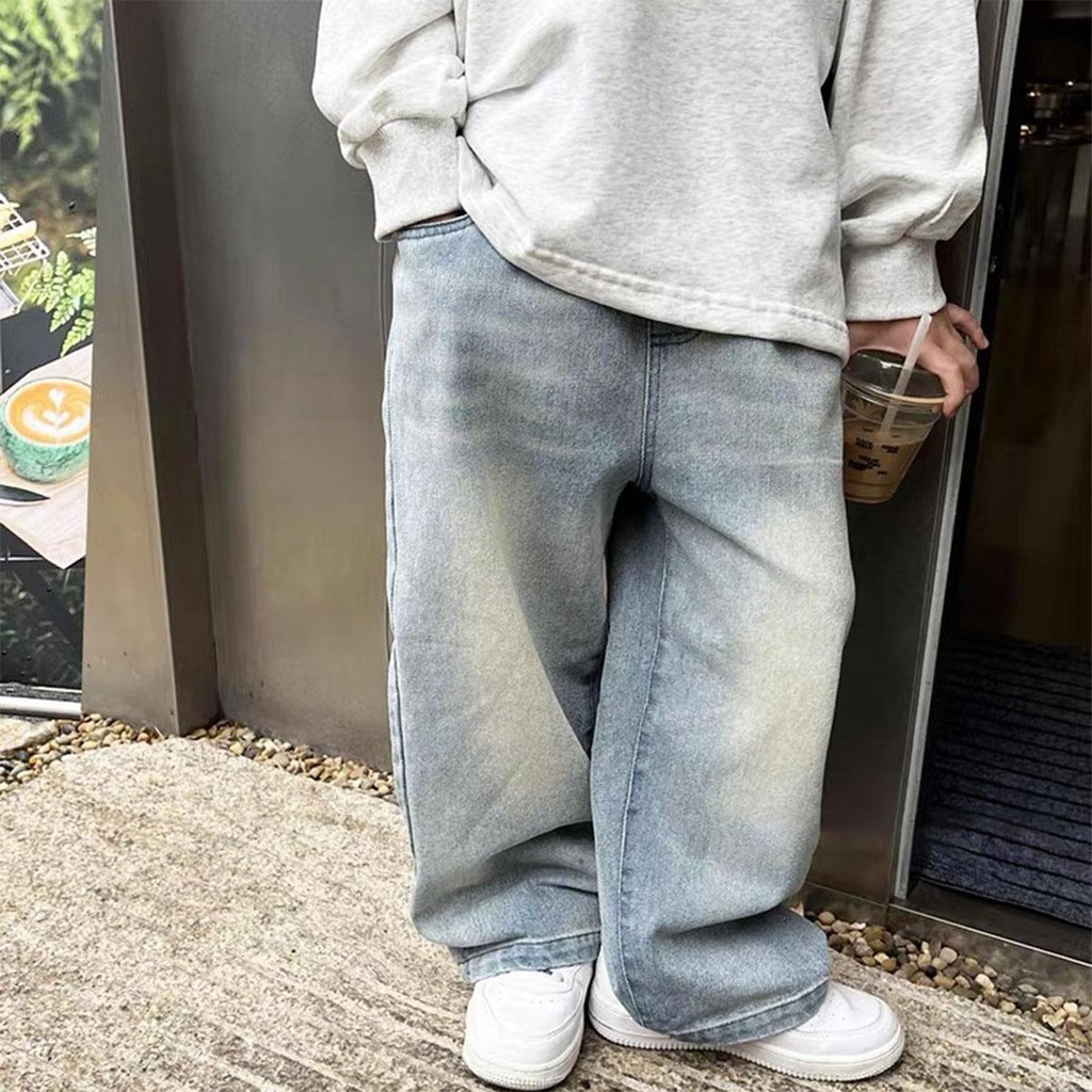 【Sweet Kids】4-14 Years Boy Jeans For Kids Korean Style Fashion Wide Leg Baggy Pants Straight Trouser - Image 5