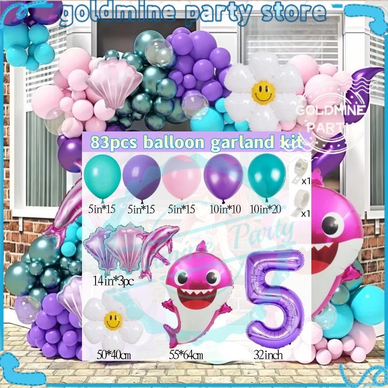 Ocean Baby Shark Balloon Garland Arch Kit Purple Number Foil Balloon Undersea Birthday Party Decorat - Image 3