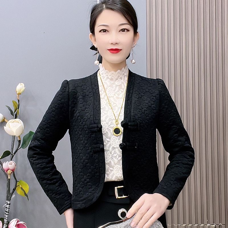 2023 Autumn Winter Style Ladies Short Jacket Buckle Middle-Aged Mother New Chinese Style Cheongsam Outer Top