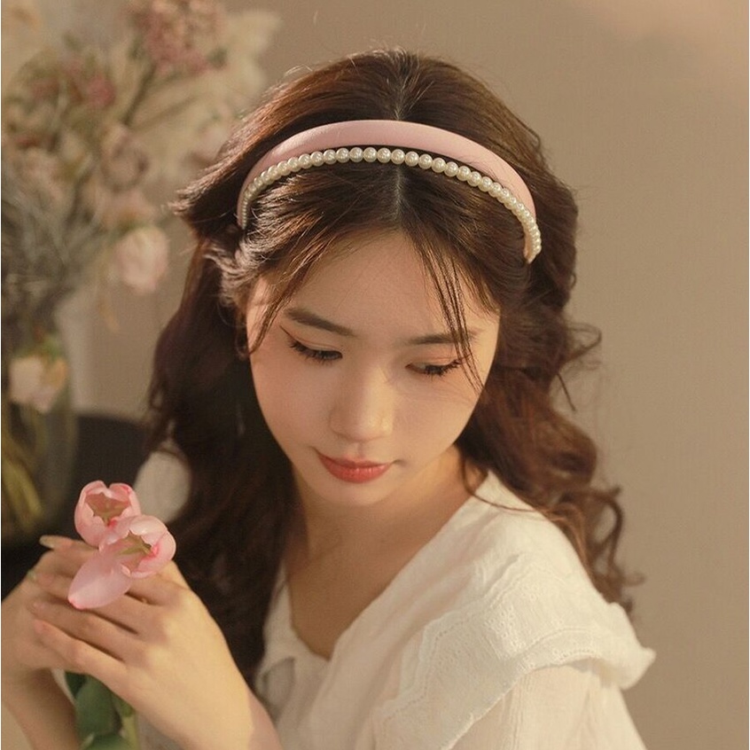 HK New 2 Layer Pearl With Wide Sponge Korean Style Wid-brimmed Headband Hair Accessoriese