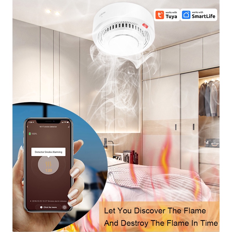 Home Security System Smoke Alarm Smart Home Tuya Smoke Detection Sensor Smart Life WiFi Smart Smoke Detector App Remote  Control Fire Sensor Detector — view 3