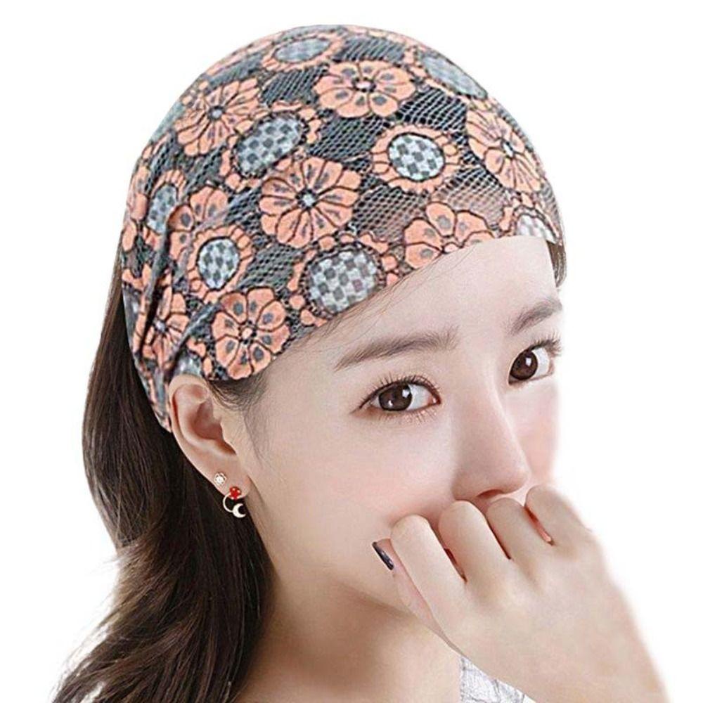 JESTINE Mesh Flower Headband, Non Slip Hollow Lace Hairbands, Sweet Hair Hoop Headwear Elastic Wide Side Head Wrap Female/Girls