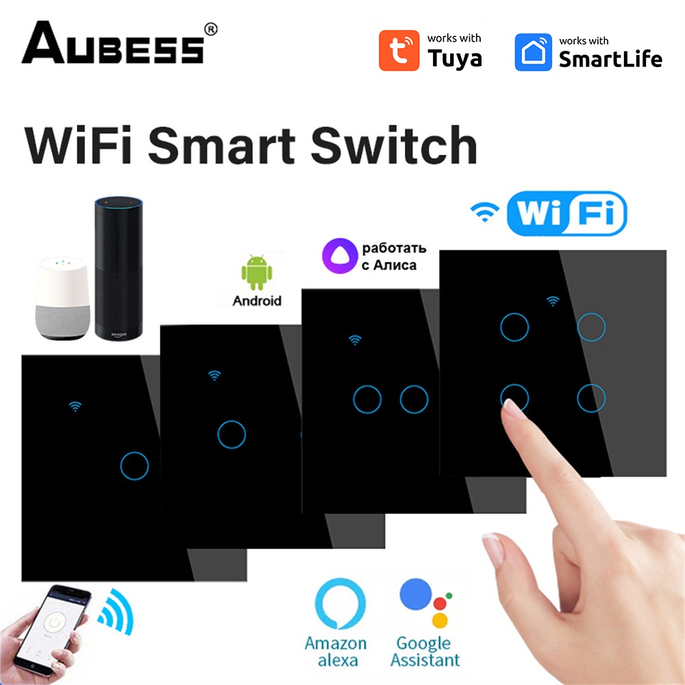 Smart Home Automation Smart Touch Switch Wifi 1/2/3/4gang Tuya Neutral Wire Switch For Alexa And Google Home Wireless Remote Control Wall Panel Smart Life App — view 2
