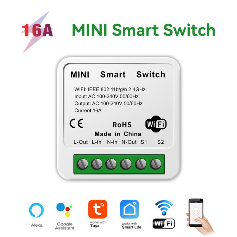HOT Tuya WiFi Mini Smart Switch 16A 2 Way Control Smart Home Automation Module Power Switch Timer Work with Alexa Google Home Alice Smart Life — view 2