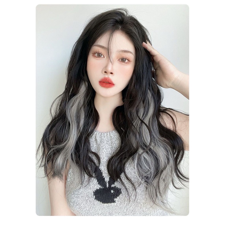 Highlight Hanging Ear Dyed Wig Patch Water Ripple One Piece Four Card Hair Extension Patch Women’s Long Curly Hair Fluffy Hair Extension Patch