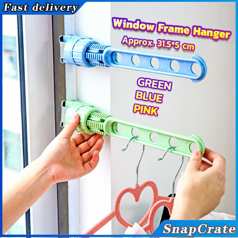 Snap Punch-free Portable Indoor Balcony 5 Hole Clothes Hanging Drying Rack Window Frame Hanger