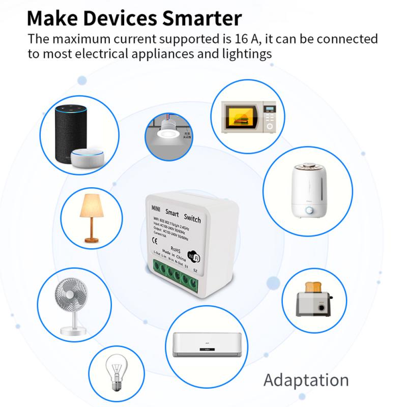 HOT Tuya WiFi Mini Smart Switch 16A 2 Way Control Smart Home Automation Module Power Switch Timer Work with Alexa Google Home Alice Smart Life — view 7