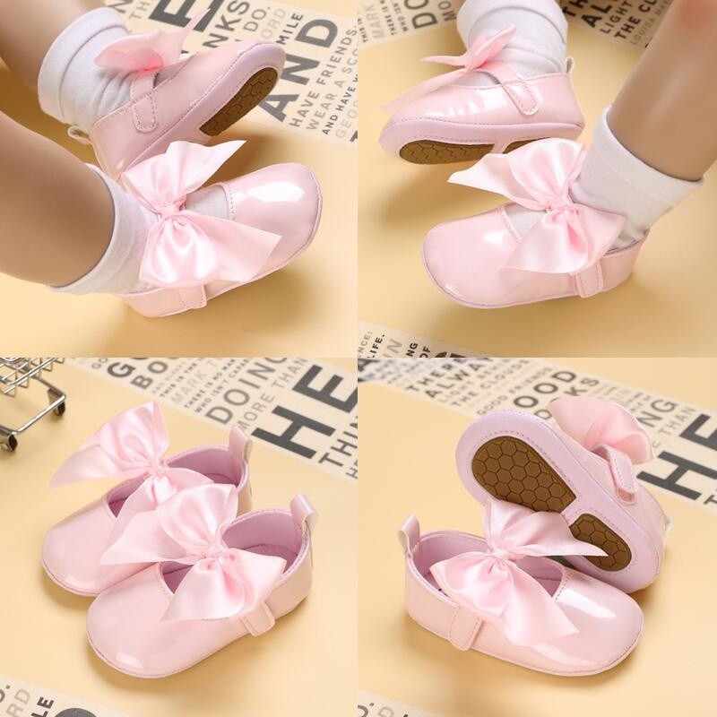 Pink Christening Baby Shoes Antislip Rubber sole durable Casual Princess Shoes for Kids 0-18month