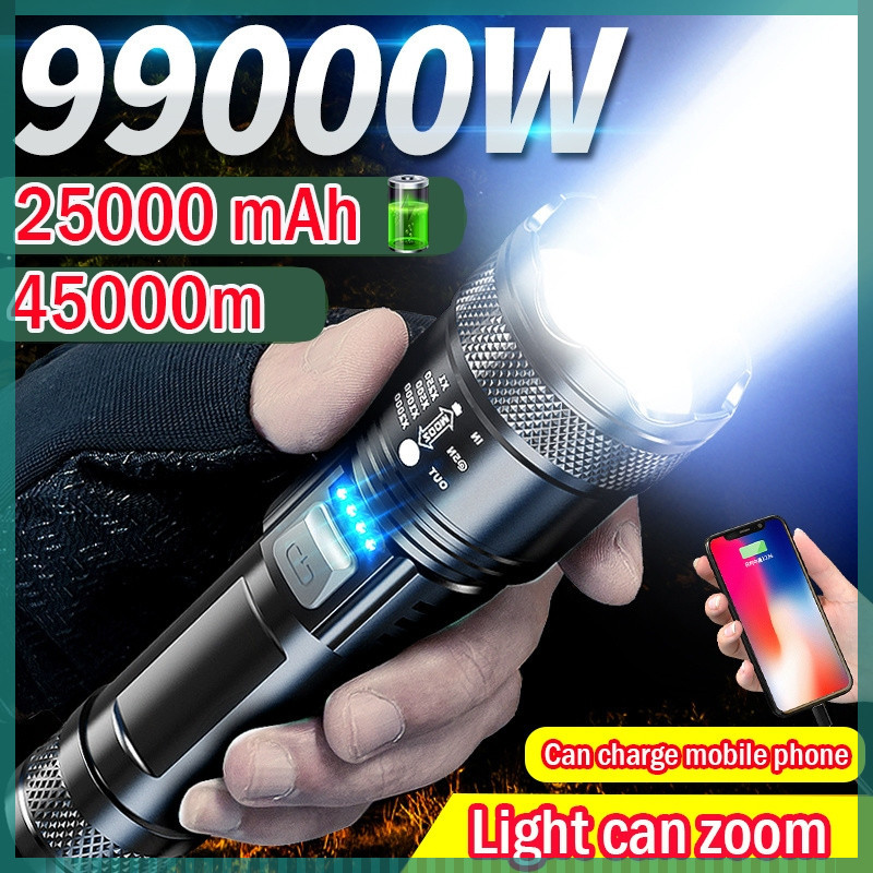 LED Flashlight rechargeable waterproof heavy duty XHP50 Zoomable Headlight flashlight Camping 1000m