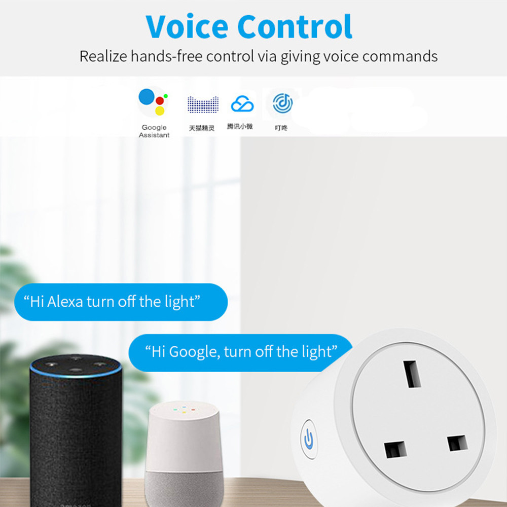 Smart Home Smart Socket Uk Voice Control Smart Socket Outlet 20a Timing Function Wifi Smart Plug Power Monitor Smart Life App Remote Control — view 3