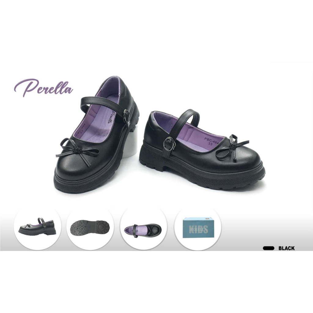 PERELLA Ribbon Leather Black Shoes For Girls School Formal Doll Shoes 3cm Heels(W-BOX) - Image 4