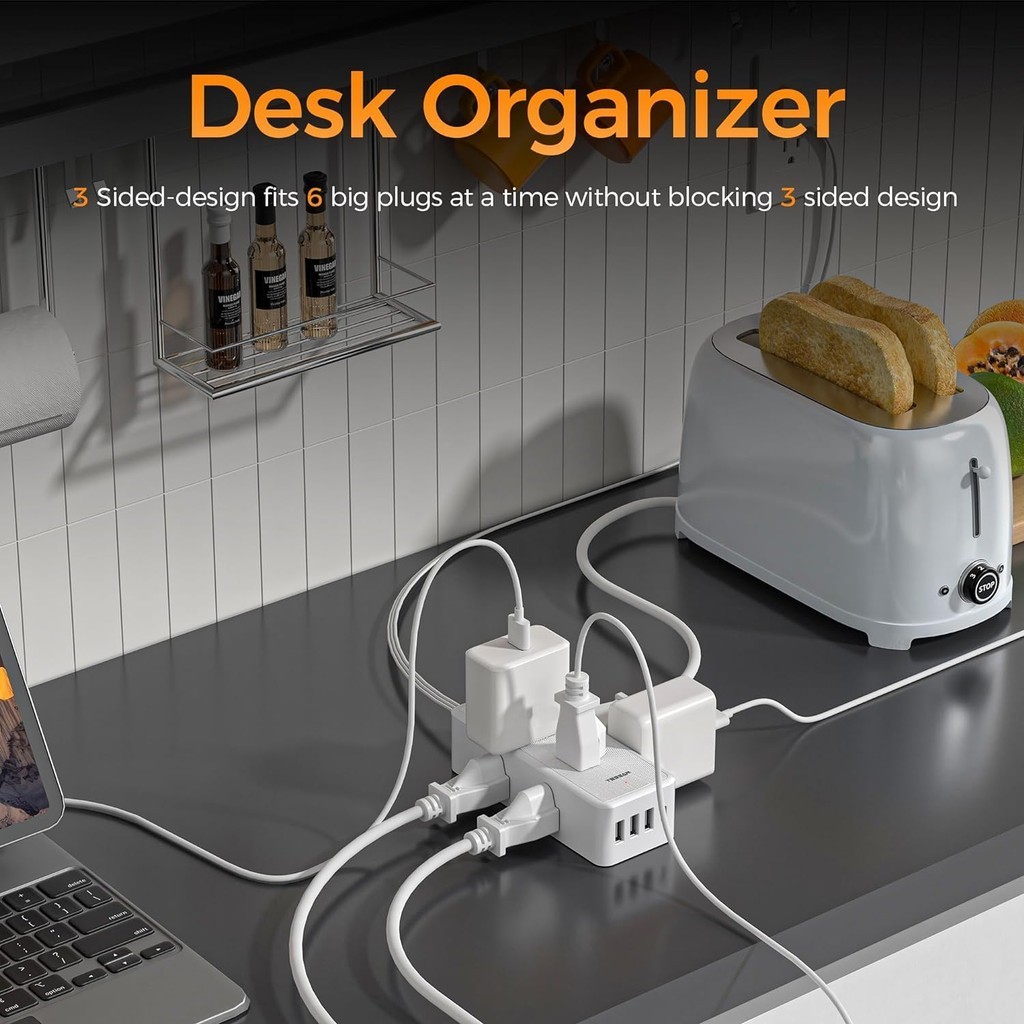 TESSAN Slim Flat Plug Power Strip with USB +Type C, Surge Protector, for Home/Office/Dorm/Travel - Image 6