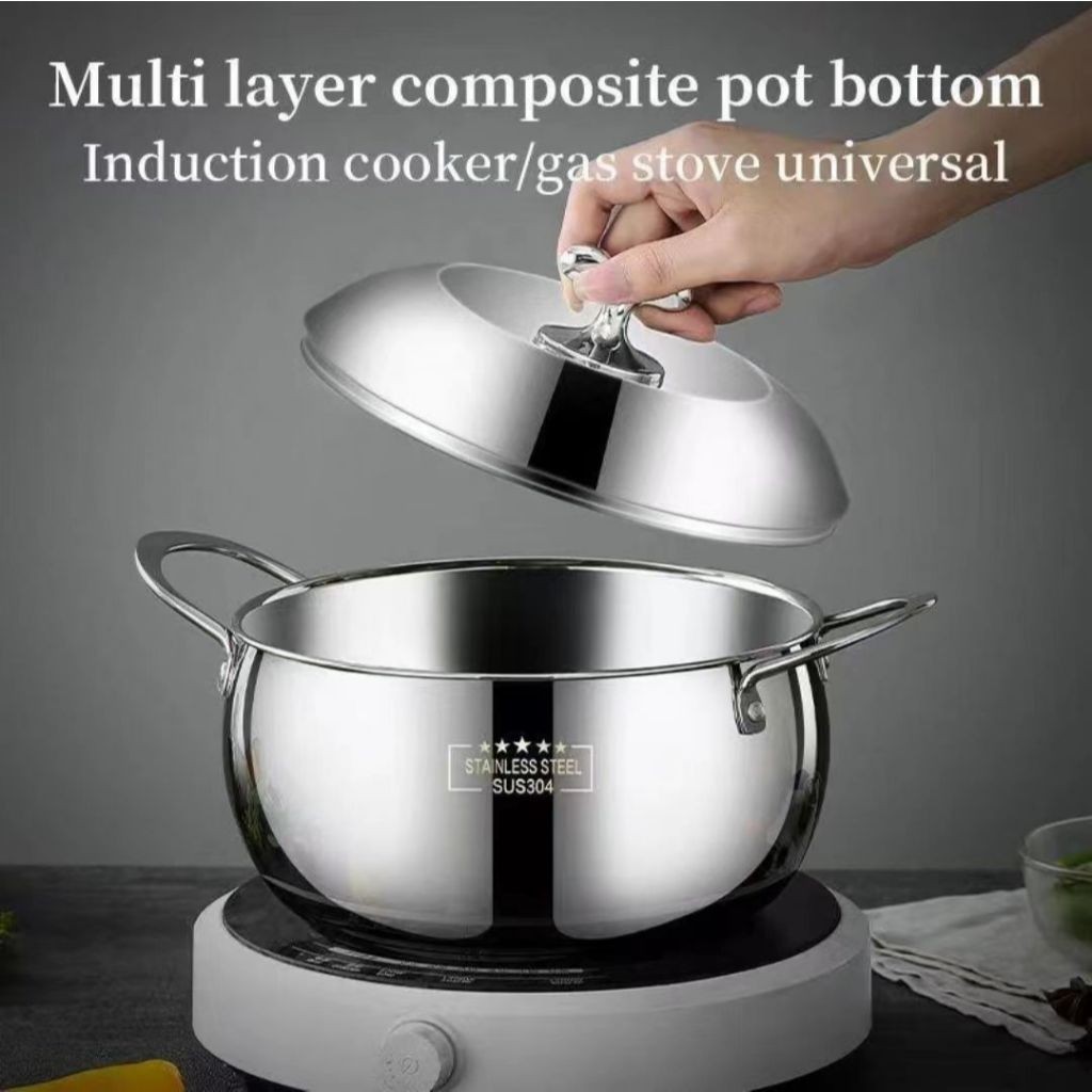24cm Thickened Stainless Steel Pot Induction Cooker Soup Pot Double Ear Kitchen Pot