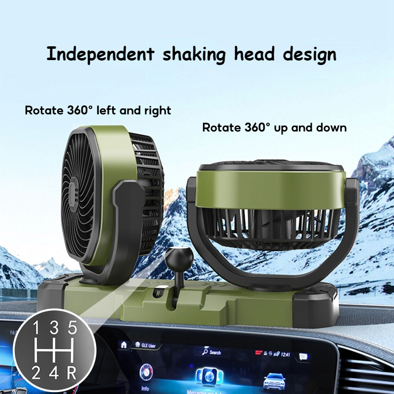 OATSBASF Auto Shaking Head Car Cooling Fan Low Noise 360° Rotatable Dual Head Dashboard Truck Fan with USB Port - Image 4