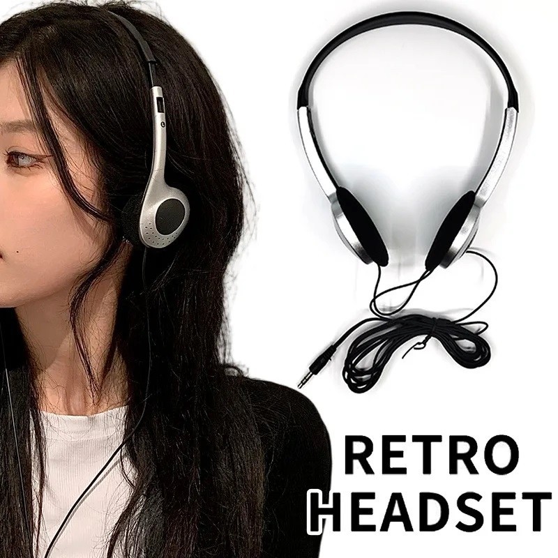 Retro 3.5mm Wired Headphones - Noise Reduction, High Sensitivity, Stereo Sound for Music, Gaming, and Calls
