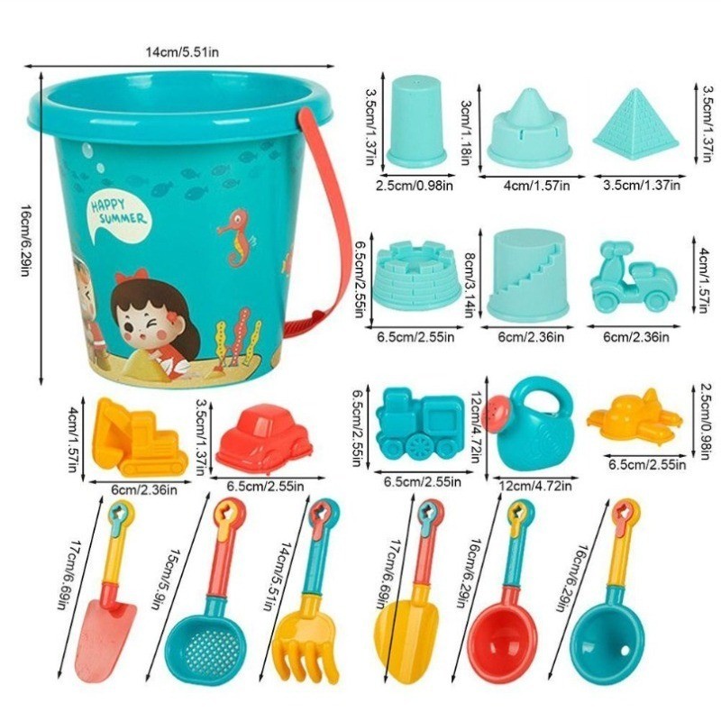 18Pcs Beach Toys Set For Children's Outdoor Toys Water Shovel Digging Sand Tool Car Beach Bucket Set - Image 8