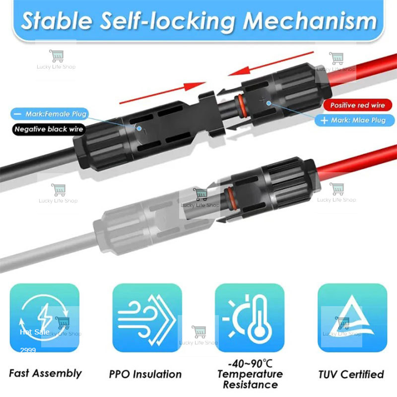 Solar Panel Extension Cable 3M/6M/9M Feet 12AWG Wire with MC4 Female and Male Connector 6m㎡/4m㎡ — view 4
