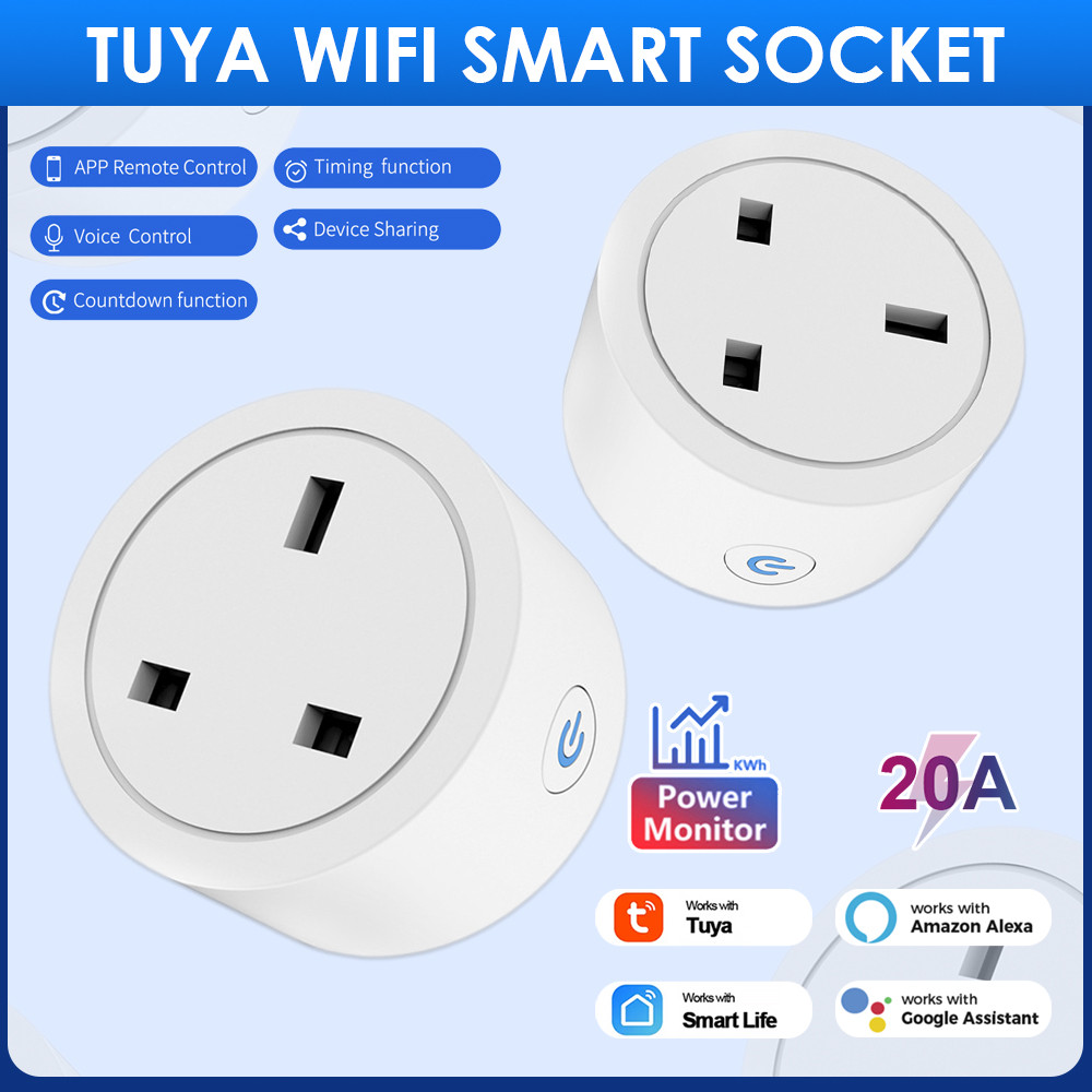 Smart Home Smart Socket Uk Voice Control Smart Socket Outlet 20a Timing Function Wifi Smart Plug Power Monitor Smart Life App Remote Control — view 7