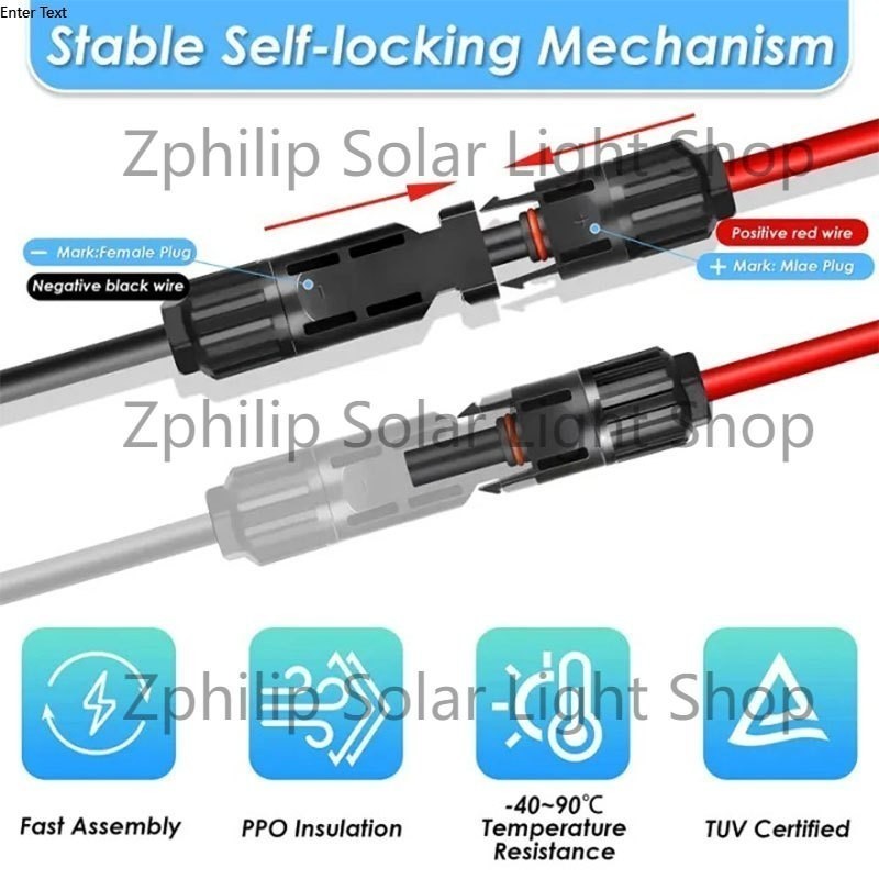 Solar Panel Extension Cable 10AWG12AWG 10/20/30 Feet Black & Red Wire with Female and Male Connector - Image 4