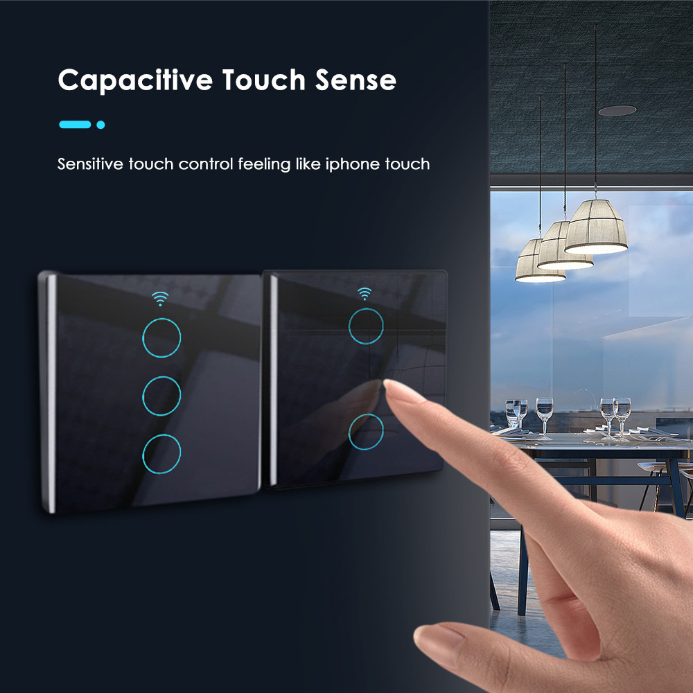 For Alexa Google Home Wifi Wall Button Tempered Glass 1/2/3 Gang Smart Touch Switch Smart Home Remote Control Wall Light Switch Smart Life Timing Smart Switch COD — view 3