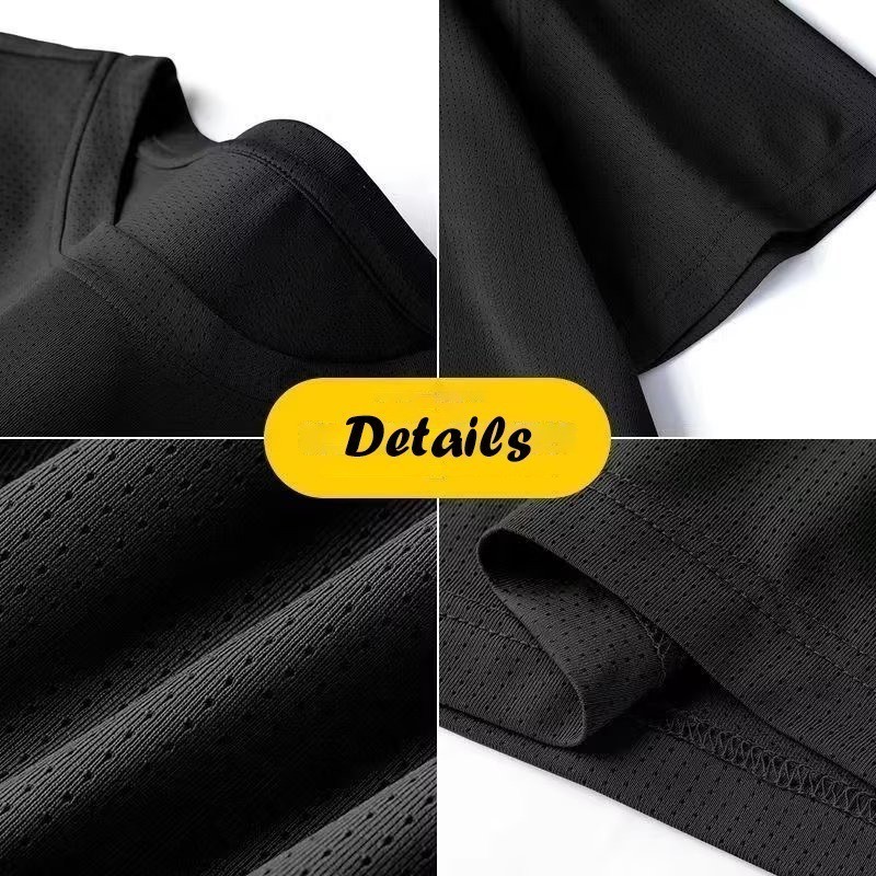 Ice Silk Men's Dri-fit Shirt Fashion Quick-Dry Solid Color Training/Sports Loose Mesh T Shirt Summer Cool Short Sleeve Casual Dri-Fit Basic Tops for Men Plus Size - Image 6