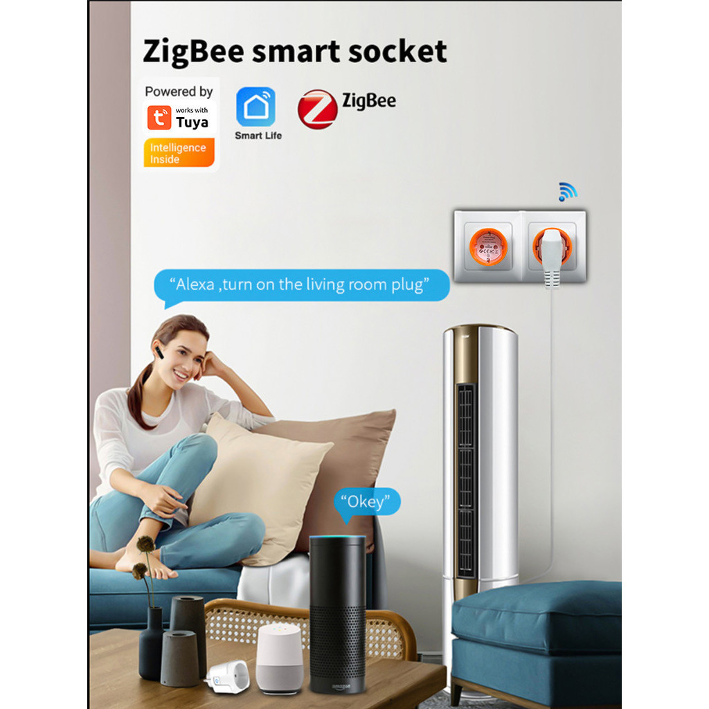 Work With Alexa And Google Zigbee Plug 16A Power Monitor Smart Home Smart Socket Plug EU Power Consumption Smart Zigbee Socket Tuya Smart Life Eu Smart Plug COD — view 3