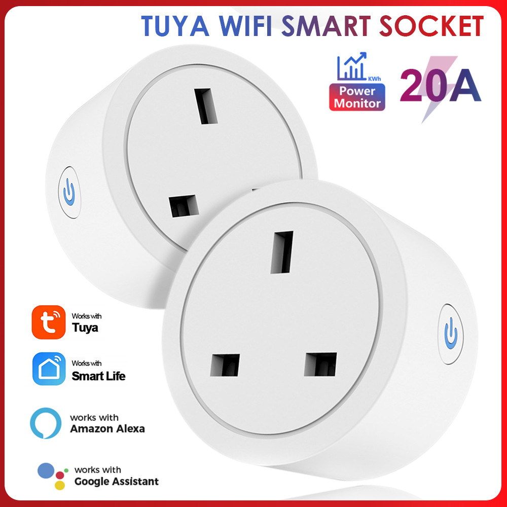 Smart Home Smart Socket Uk Voice Control Smart Socket Outlet 20a Timing Function Wifi Smart Plug Power Monitor Smart Life App Remote Control — view 5