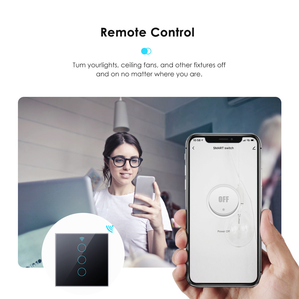 For Alexa Google Home Wifi Wall Button Tempered Glass 1/2/3 Gang Smart Touch Switch Smart Home Remote Control Wall Light Switch Smart Life Timing Smart Switch COD — view 5