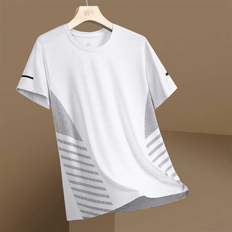 Ice Silk Men's Dri-fit Shirt Fashion Quick-Dry Solid Color Training/Sports Loose Mesh T Shirt Summer Cool Short Sleeve Casual Dri-Fit Basic Tops for Men Plus Size - Image 4