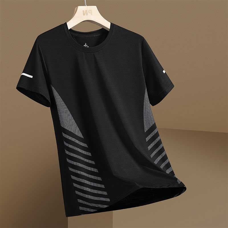 Ice Silk Men's Dri-fit Shirt Fashion Quick-Dry Solid Color Training/Sports Loose Mesh T Shirt Summer Cool Short Sleeve Casual Dri-Fit Basic Tops for Men Plus Size - Image 2