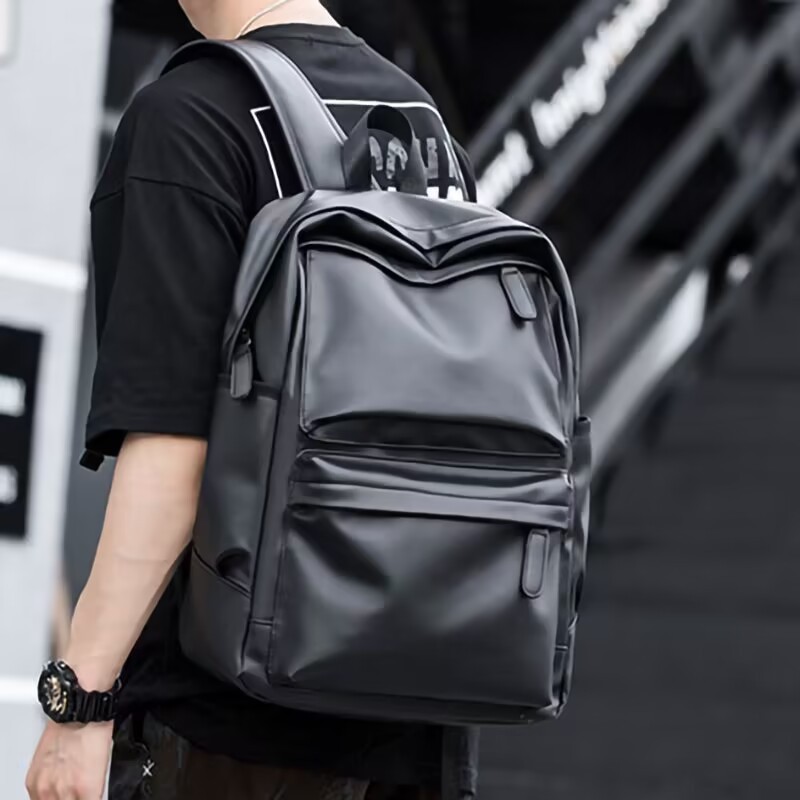 black leather backpack philippines Roll Top | 15" Laptop Backpack | Leather Backpack For Men delivering edgy street style with everyday functionality. Shoulder Black Leather School Backpack