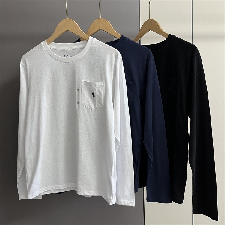 2024 Autumn New RL Couple Long-Sleeve Jersey Crewneck Men  Pocket Style Tee  Women 100% Cotton Small Horse Long Sleeves T Shirt For Lover’s