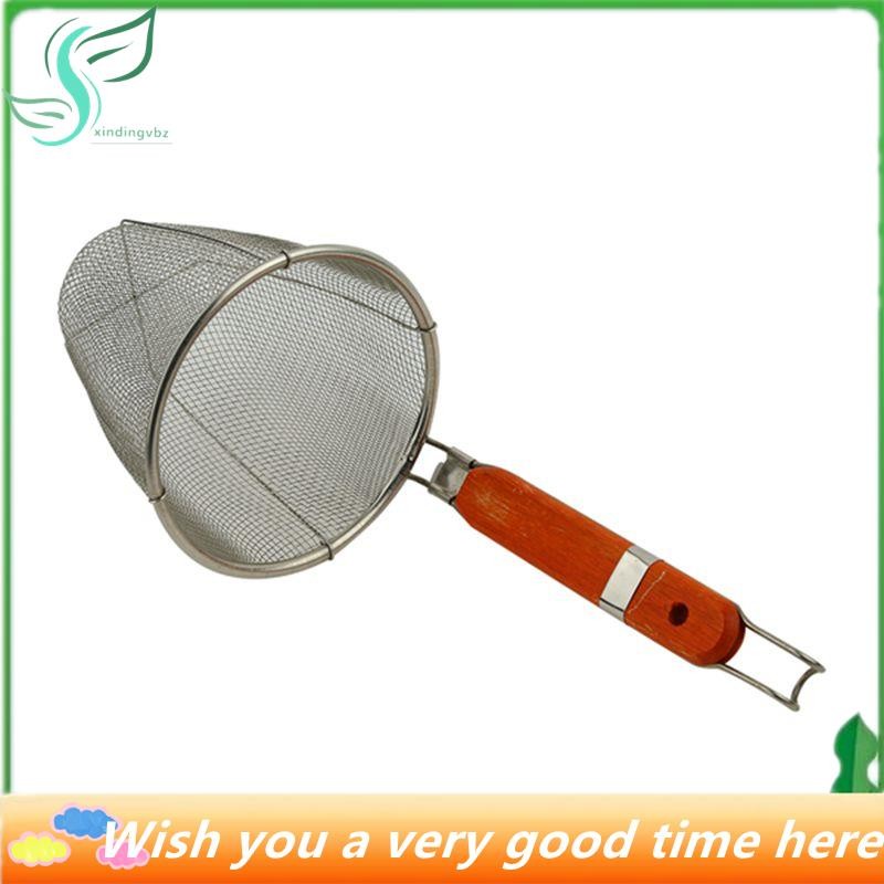 ^Star^ Wooden Handle Stainless Steel Kitchen Ware Dumplings Noodles Mesh Strainer 5.3″ x 4.9″