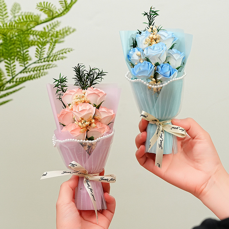 Artificial Rose Flower Acrylic Cover Dome 7Pcs Eternal Rose Flower Bouquet 3Modes LED Light For Gift - Image 7