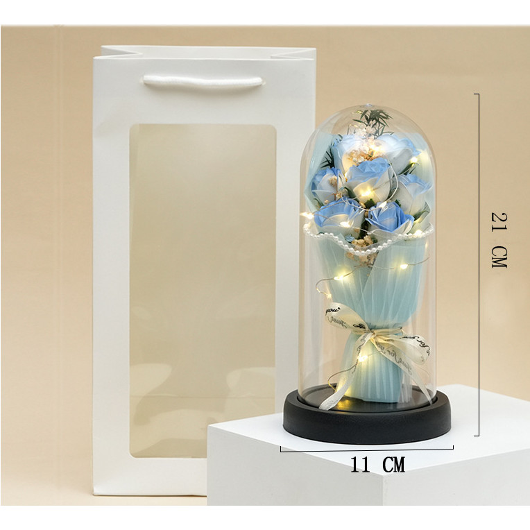Artificial Rose Flower Acrylic Glass Cover Dome Eternal Bouquet LED Light Valentine Girlfriend Gift - Image 7
