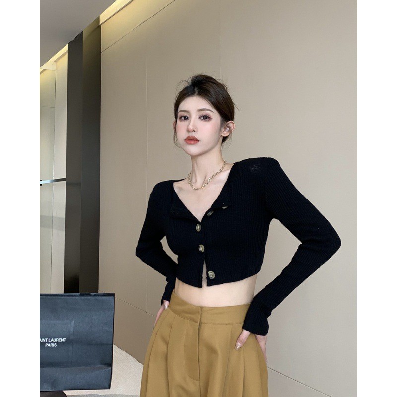 2023Spring Hot Girl Style round Neck Midriff-Baring Knitwear Thin Threaded Long Sleeve Cardigan ins Short Small Coat Women