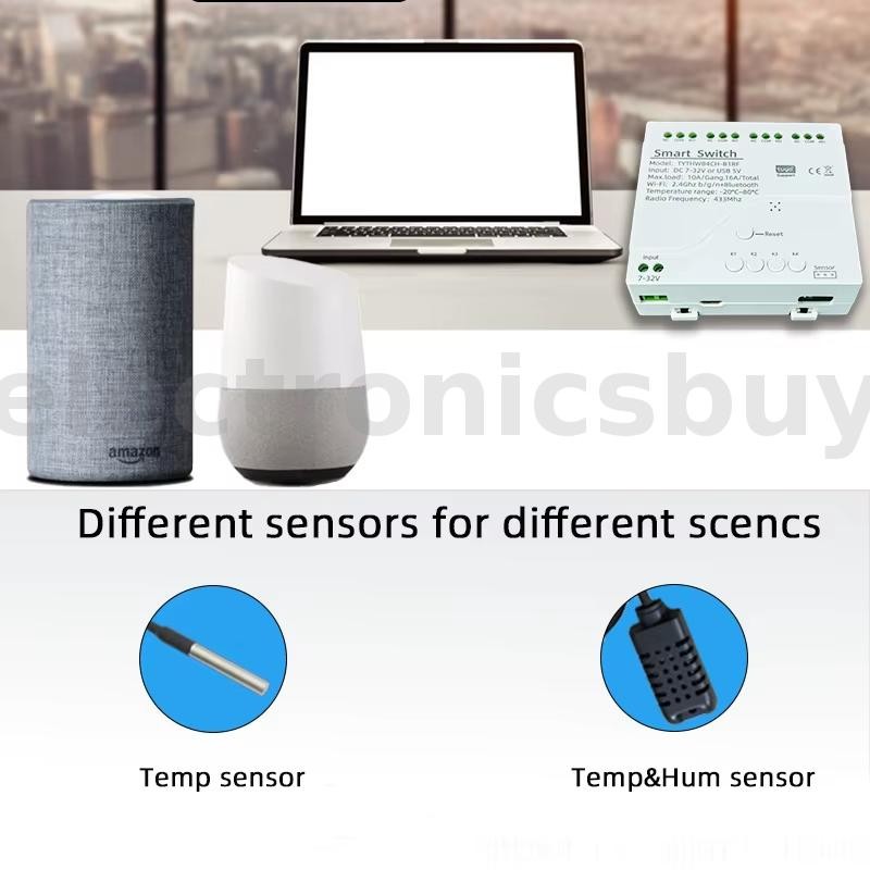 TYW0 4ch-RF Tuya Smart 4CH WiFi Smart Relay Switch 10A 3500W Temperature Humidity Sensor Voice Control with Alexa Google Home Smart Home Automation Remote Control AC/DC 7-32V  — view 6