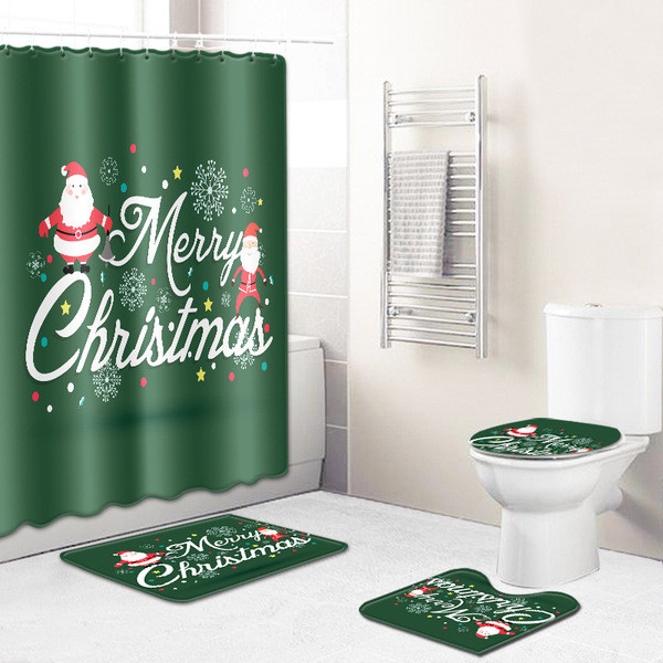 christmas lights curtain christmas curtain christmas decorations for home 2024 Christmas shower curtain toilet mat waterproof shower curtain cross-border e-commerce Amazon wish one