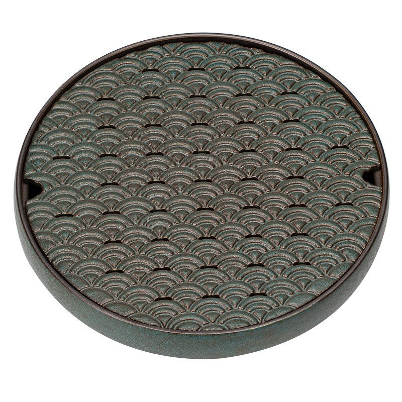 6z1Kiln Transmutation Ceramic Bamboo Tea Tray round Dry Pour Tea Tray Small Household Light Luxury Modern Tea Set Tray Water Saving