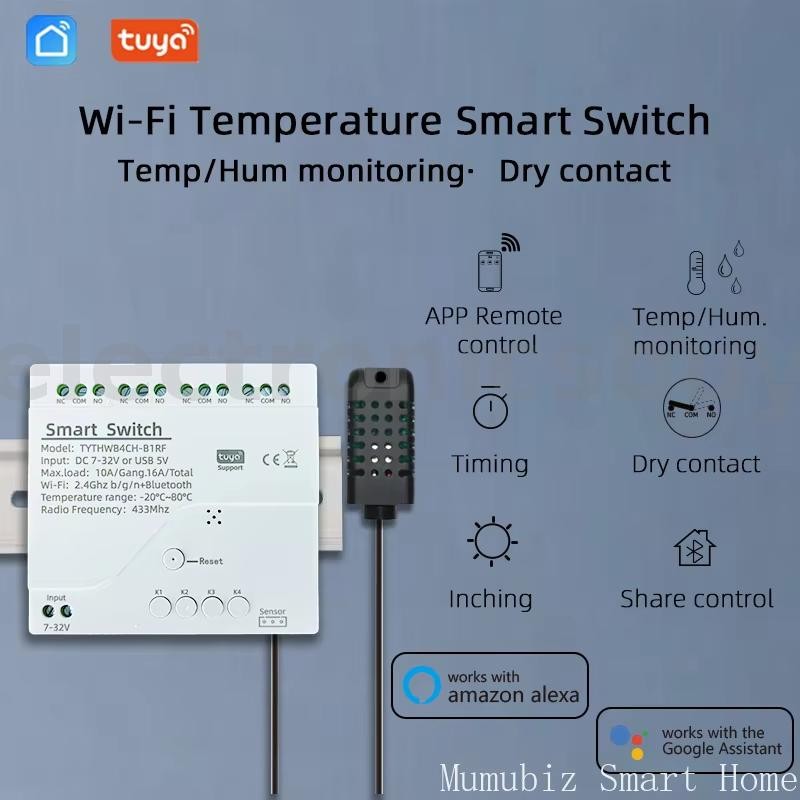 TYW0 4ch-RF Tuya Smart 4CH WiFi Smart Relay Switch 10A 3500W Temperature Humidity Sensor Voice Control with Alexa Google Home Smart Home Automation Remote Control AC/DC 7-32V  — view 2