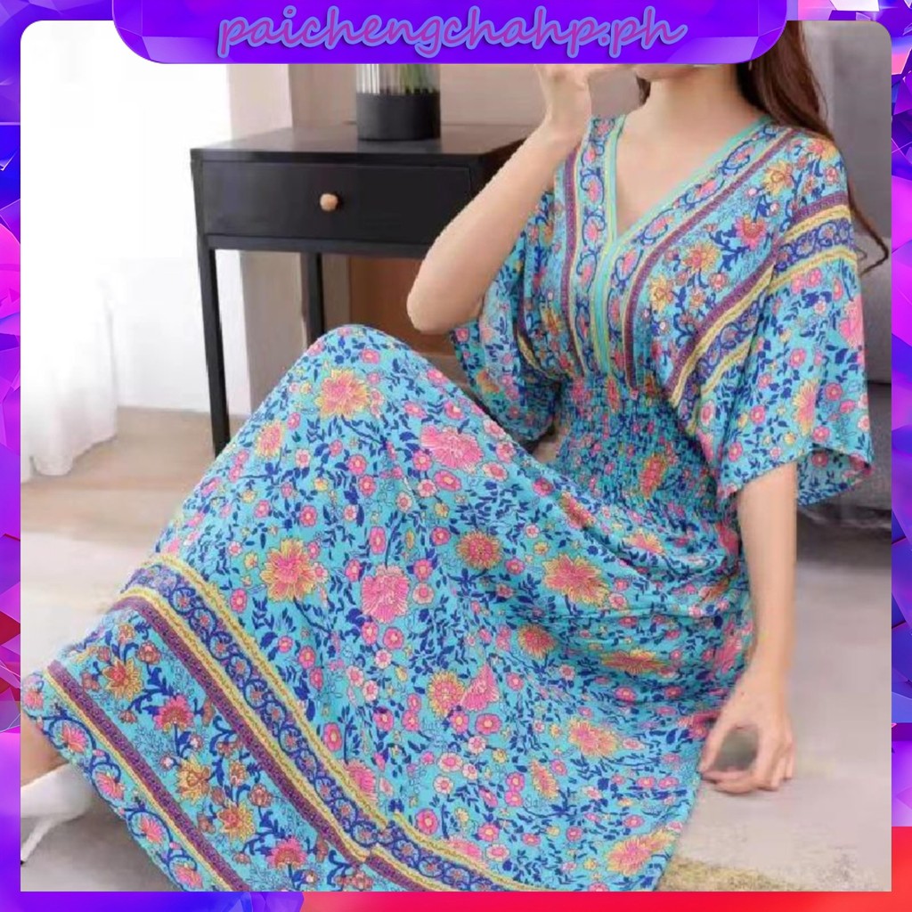 2022 Summer Ethnic Style Cotton Silk Bat Sleeves Long High Waist Covering Flesh Large Size Temperament Slimmer Look Beach Floral Skirt Trendy