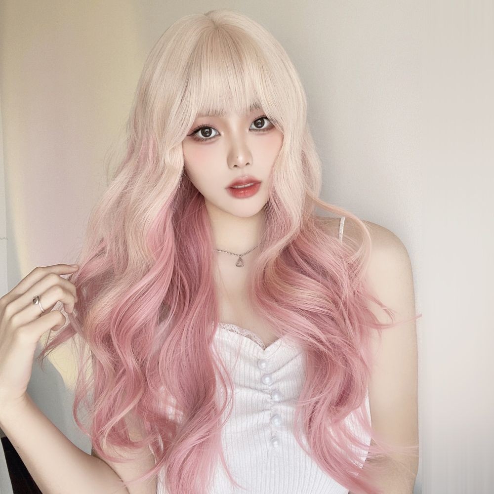 Happy new year  Wig [Spring Cherry Pink]Platinum Color Gradient Pink Long Curly Hair  Gradient Color Big Wave