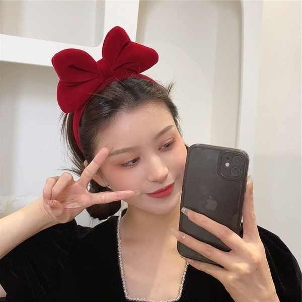 happy new year headband Princess velvet red new year bow headband headband headband hair ornament internet celebrity hairpin new hairpin headgear for children