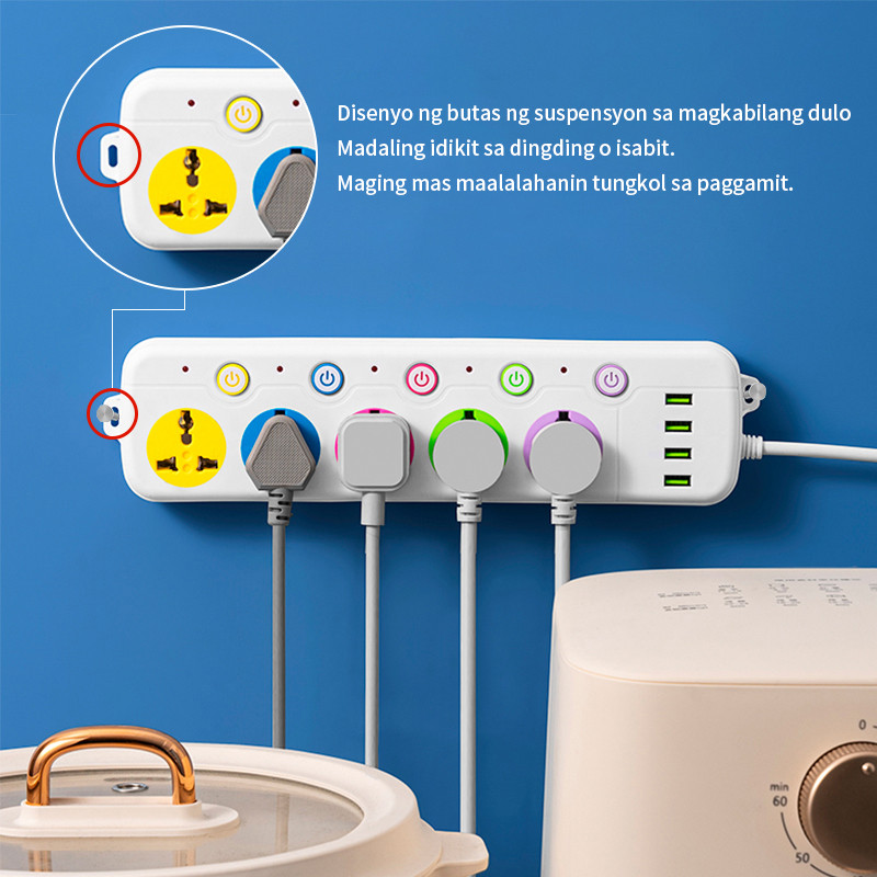 extension socket Power strip  8 metro, 2500w outlet socket, USB interface plug board, household multi-function universal jack extension outlet with switch - Image 6
