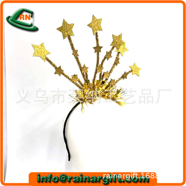 headband for baby girl hairband headband Reiner craft New Year’s European and American holiday hair ornaments Christmas New Year’s gold and silver five-pointed star bright silk woo