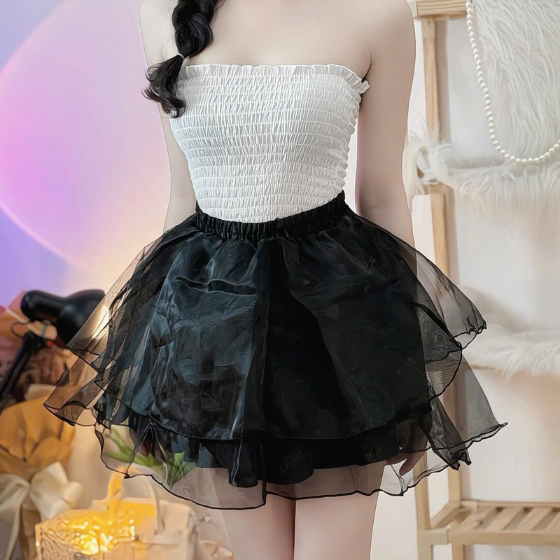 2-layer silk chiffon skirt with inner lining in 2 colors white and black with real photo on alohashop91