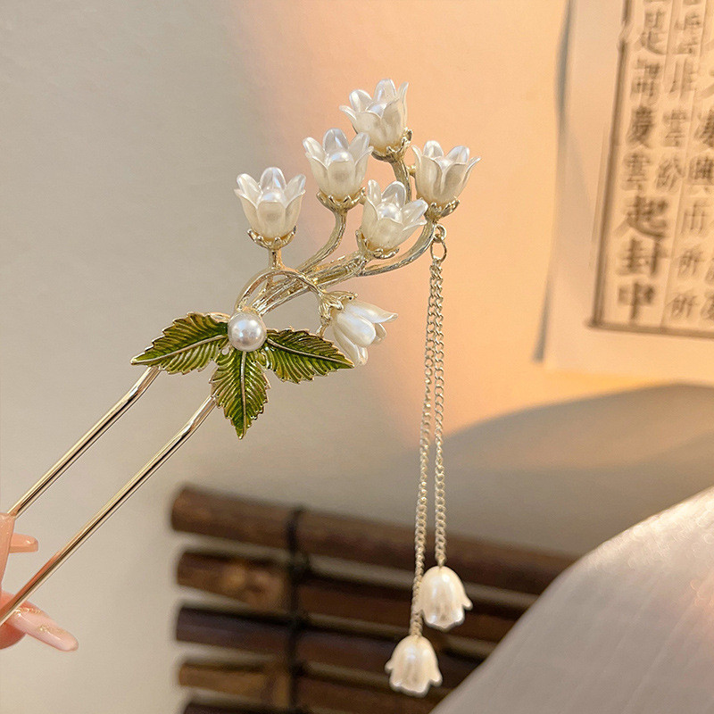 High-end Lily of the Valley Hairpin Female Simple Modern Hairpin New Chinese Hairpin Antique Style Step Rocking Hairpin