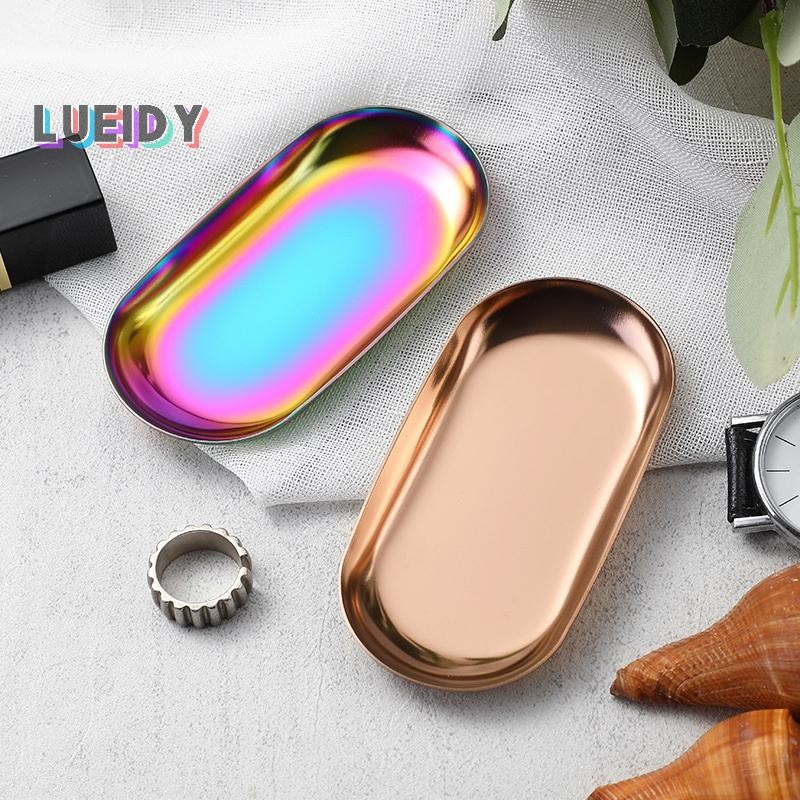 [Lueidy] Stainless Steel Manicure Jewelry Storage Tray Metal Cosmetic Storage Oval Cake Fruit Dessert Tray Snack Plate Kitchen Organizer NEW